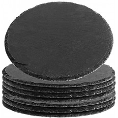 FUNSUEI 8 Pack 7.8 Inches Black Slate Cheese Board Natural Slate Cheese Plates Round Slate Serving Tray for Meat Fruit Biscuit Kitchen Dining Parties