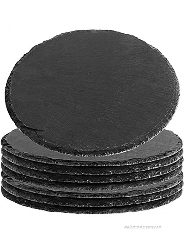 FUNSUEI 8 Pack 7.8 Inches Black Slate Cheese Board Natural Slate Cheese Plates Round Slate Serving Tray for Meat Fruit Biscuit Kitchen Dining Parties