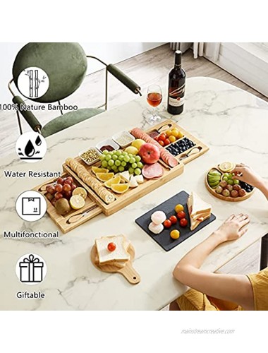 Large Charcuterie Boards Set Extra large Cheese Board Set with Knife Set Round Serving Tray Pizza Peel and Stone Slate Plate Gifts for Women Wedding Housewarming New Home Anniversary Parties