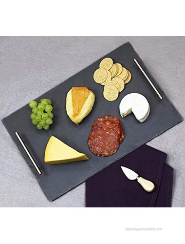 Large Genuine Slate Serving Tray with Stainless Steel Handles Gourmet Board with Natural Edge for Cheese Appetizer Baked Goodies Dry Fruits 12 x 16 Black
