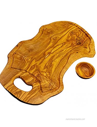 Large Olive Wood Serving Tray Cutting Board Platter 19” Handmade with Handle. Perfect from Steak Cheese and BBQ 3” Inch Dipping Bowl by ELEVATE LIFESTYLE. Ideal for Rustic Charcuterie and Serving