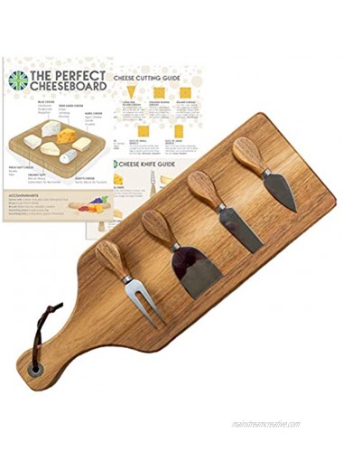 Luxury Acacia Cheese Board Wooden Cheese Serving Platter With Matching Acacia Wood Cheese Knife Set By Cotswold Homeware Co. PLUS FREE Exclusive Cheese Board Guide