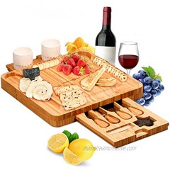 MaMahome Bamboo Cheese Board Set Charcuterie Boards Platter and Knife set Hidden Sliding Drawer for Birthday Party Housewarming Bridal Shower Wedding Couple Gift Style 1