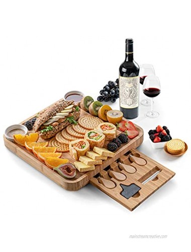 MHONFL Bamboo Cheese Board And Knife Set Personalized Charcuterie Board Set & Serving Tray For Wine Crackers And Meat Unique Tray With 4 Knives Gift for Birthdays,Wedding Registry,Housewarming
