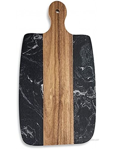 Monowood Premium Acacia Wood & Black Stone Cheese Board Wooden Kitchen Chopping Boards for Cheese Meat Bread Vegetables & Fruits Wood Serving Board With Handle，13 x 7 Inch