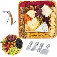 Morvat Bamboo Charcuterie Cheese Board Set with Fully Stainless Steel Charcuterie Knife Set Cheese and Charcuterie Board Accessories with Bonus Round Charcuterie Tray Included