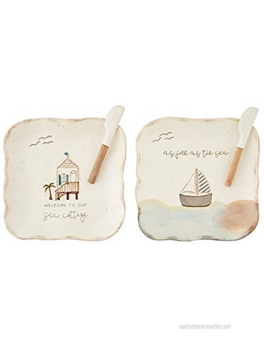 Mud Pie Icon Boxed Cheese Set plate 8 1 2 x 8 1 2 | spreader 5 1 2 Sailboat