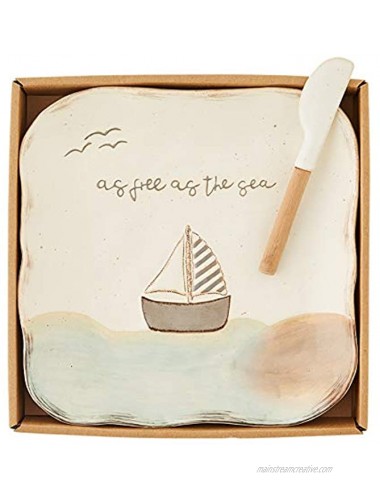 Mud Pie Icon Boxed Cheese Set plate 8 1 2 x 8 1 2 | spreader 5 1 2 Sailboat