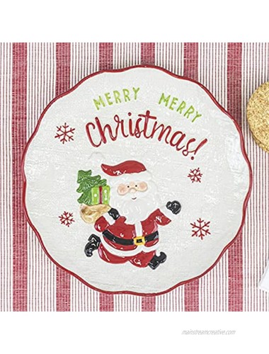 One Holiday Way 10-Inch Decorative Ceramic Santa Cookie Plate Serving Tray with Merry Christmas Festive Saying Xmas Tabletop Dinner Decoration Serveware Home and Kitchen Decor or Party Tableware