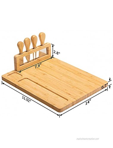 PARANTA Bamboo Cheese Board Set Containing 3 Stainless Steel Knives Used For Cheese Fruit And Cooked Food Platter Natural1411
