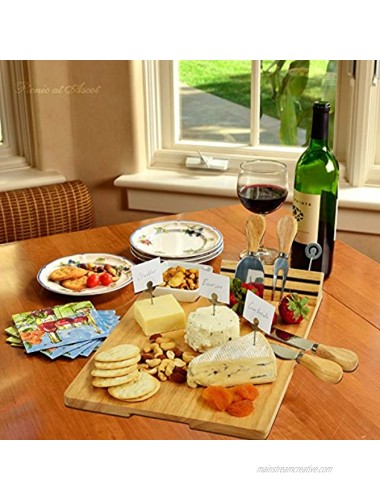 Personalized Monogrammed Laser Engraved Hardwood Board for Cheese & Appetizers Includes 4 Cheese Knives Cheese Markers & Ceramic Dish Designed by Picnic at Ascot in California