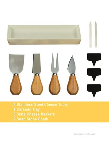 Picnic at Ascot Bamboo Cutting Board for Cheese & Charcuterie with Ceramic Dish Knife Set & Cheese Markers Designed & Quality Checked in the USA