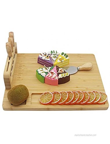 PICNICFUN Bamboo Cheese Board with Knife Set Charcuterie Board & Kitchen Platter Large Includes Serving Forks,Cheese Knives Ideal Barbecue Board for Picnic Wedding Gift Housewarming Anniversary