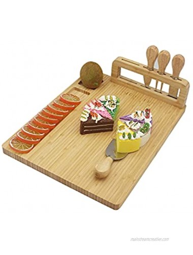 PICNICFUN Bamboo Cheese Board with Knife Set Charcuterie Board & Kitchen Platter Large Includes Serving Forks,Cheese Knives Ideal Barbecue Board for Picnic Wedding Gift Housewarming Anniversary