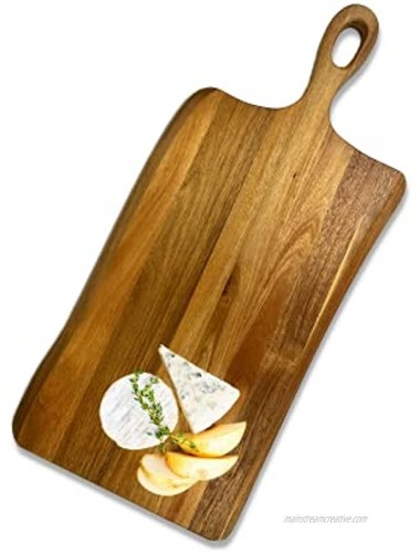 Quessento Home Acacia Wood Wavy Edge Cheese and Charcuterie Serving Board with Handle Large 20-3 4”L