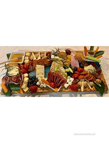 Resin Charcuterie Board Olive Wood Live Edge Cheese Board Wood Serving Tray Platter Cutting Board Perfect for Wine Crackers and Meat Large 18 Size