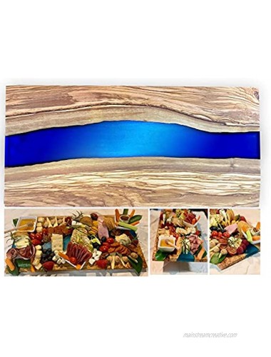 Resin Charcuterie Board Olive Wood Live Edge Cheese Board Wood Serving Tray Platter Cutting Board Perfect for Wine Crackers and Meat Large 18 Size