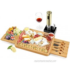 Secura Cheese Board Set Bamboo Charcuterie Board Platters Cheese Board Set with Knives and Ceramic Bowls for Housewarming Gift & Wedding Gift