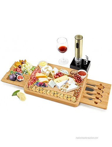 Secura Cheese Board Set Bamboo Charcuterie Board Platters Cheese Board Set with Knives and Ceramic Bowls for Housewarming Gift & Wedding Gift