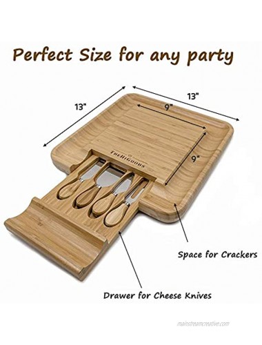 THEHIGOODS Charcuterie Board Set Bamboo Cheese Board and Knife Set Serving Platter Tray with Cutlery Gift for Couples Housewarming Wedding registry Brides and Christmas