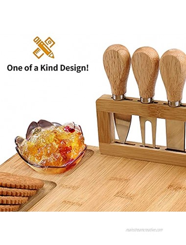 TWGDH Bamboo Cheese Board Set Including 4 Stainless Cutlery Set Charcuterie Board And Serving Tray For Entertaining Or Gift Rectangle Version