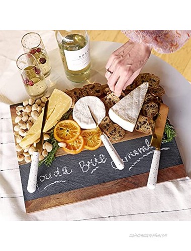 Twine Rustic Farmhouse Wood with Slate Cheese Board and Chalk Set Acacia Wood and Natural Slate Cutting Board Soapstone Chalk 15 by 11 Gourmet Gift Set