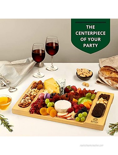 Unique Bamboo Cheese Board Charcuterie Platter and Serving Tray for Wine Crackers Brie and Meat. Large and Thick Natural Wooden Server Fancy House Warming Gift & Perfect Choice for Gourmets