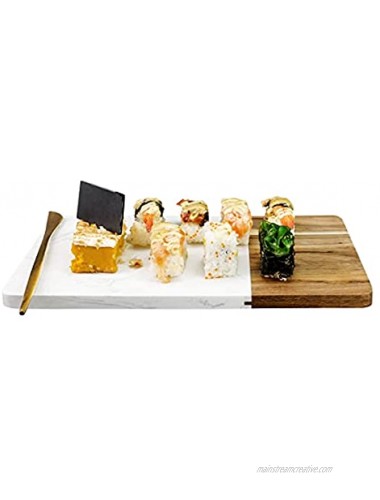 White Marble and Acacia Wooden Cheese Board for Meats Breads Charcuterie Rectangular Cutting Serving Board -11 Marble Slab Pastry Board