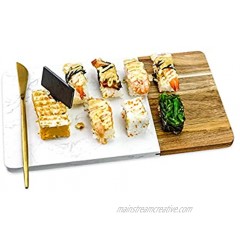 White Marble and Acacia Wooden Cheese Board for Meats Breads Charcuterie Rectangular Cutting Serving Board -11" Marble Slab Pastry Board