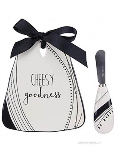 Youngs 20610 Ceramic Cheese Board with Spreader Set of 2 Black and White