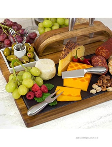 Zelancio Slate Cheese Board Set 12-Piece Charcuterie Set Includes 4 Stainless Steel Cheese Knives Bigger Acacia Serving Tray with Slate Board and Wood Tool Holder