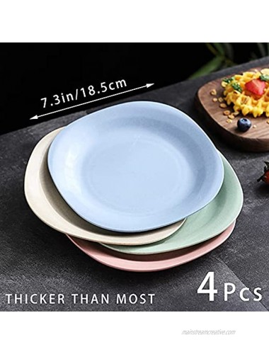 4Pack Thick Wheat Straw Dessert Plate 7.3in Square Appetizer Plates Salad Plate Small Dinner Plate Snack Plate Dessert Dish Serving Plate for Cake Fruit Cookie Candy Nuts Multicolor