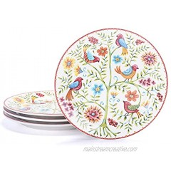 Bico Red Spring Bird Salad Plates Set of 4 Ceramic 8.75 inch Microwave & Dishwasher Safe