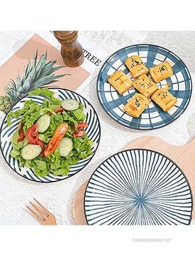 Blue Plate Set 8 Inch Salad Plates | Dessert Appetizer Plates Porcelain Lunch Plates Set of 6 Dishwasher and Microwave Safe