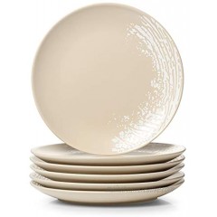 DOWAN Dinner Plates Ceramic Salad Dessert Plates for Christmas Party 8" Ceramic Plate Set of 6 Beige Matte Fingerprint Design Microwave Dishwasher Safe