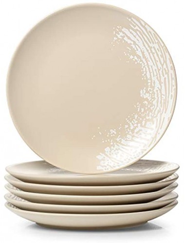 DOWAN Dinner Plates Ceramic Salad Dessert Plates for Christmas Party 8 Ceramic Plate Set of 6 Beige Matte Fingerprint Design Microwave Dishwasher Safe