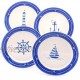 Euro Ceramica Ahoy Collection Nautical 8.7" Ceramic Salad Dessert Plates Set of 4 Assorted Designs Blue & White