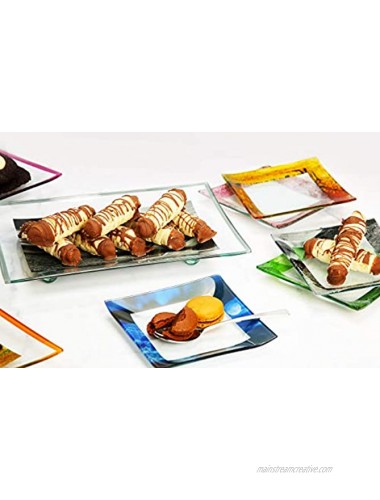 GAC Unique Landscape Design Square Tempered Glass Dessert Plates – 6 Inch – Set of 5 – Break and Chip Resistant – Attractive Multi-Colored Salad Plate Set