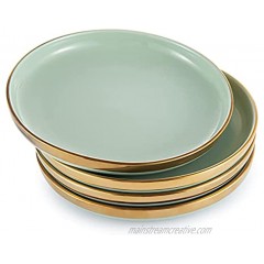 KeyChef LAB 8-Inch Porcelain Dinner Plates Set White Emerald Green Round Serving Plate Dishwasher Safe for Steak Pasta Salad Dessert Emerald Green Set of 4