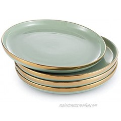 KeyChefLAB 10-Inch Porcelain Dinner Plates Set White Emerald Green Round Serving Plates Dishwasher Safe for Steak Pasta Salad Dessert Emerald Green Set of 4