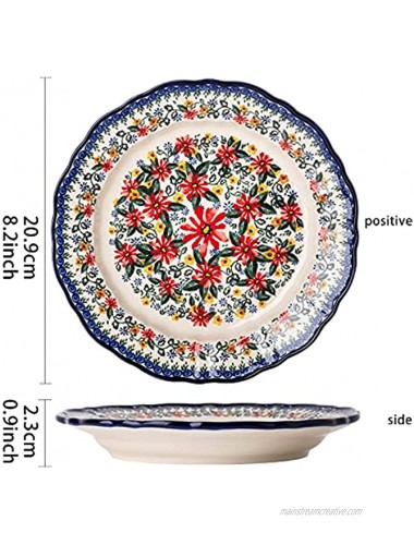 ONECCI Ceramic Salad Plate Set,Blue and White 8 inch Serving Plates Floral Dinner Shallow Plates Set of 4 Serving Bread Appetizer Dessert Snack 8 Inch Exotic Daisy
