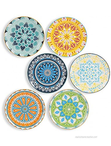 Plate Set 8 Inch Salad Plates | Dessert Appetizer Plates Colorful Porcelain Lunch Plates Set of 6 Dishwasher and Microwave Safe