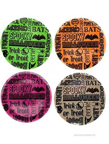Regent Multi Color Halloween Words Spooky Creepy Monster Bats Melamine Salad Dessert Plates Set of 4