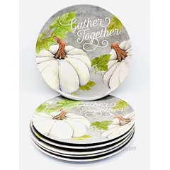 Set of 6 Thanksgiving Fall Themed Melamine Dinnerware Dessert Appetizer Salad Plates White Pumpkin