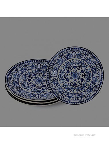 Sonemone Blue Marrakesh Tile Floral 8.75 inch Scalloped Salad Plates Set of 4 for Salad Appetizer Microwave & Dishwasher Safe