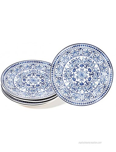 Sonemone Blue Marrakesh Tile Floral 8.75 inch Scalloped Salad Plates Set of 4 for Salad Appetizer Microwave & Dishwasher Safe