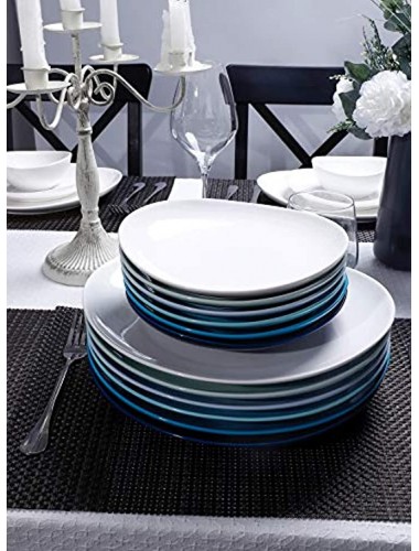 Sweese 150.003 Dinner Plates 11 Inches Porcelain Salad Serving White Blue Dishes for Kitchen Cute Curved Oval Plates Microwave Dishwasher Oven Safe Dinnerware Set of 6 Cool Assorted Colors