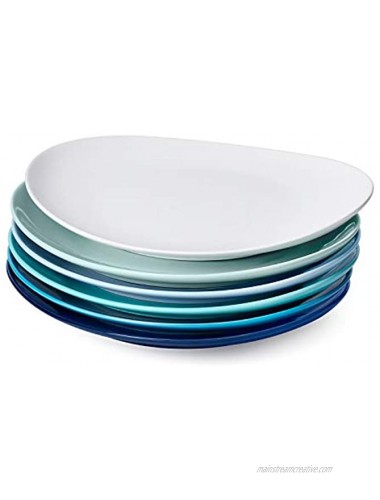 Sweese 150.003 Dinner Plates 11 Inches Porcelain Salad Serving White Blue Dishes for Kitchen Cute Curved Oval Plates Microwave Dishwasher Oven Safe Dinnerware Set of 6 Cool Assorted Colors