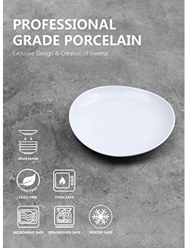 Sweese 151.001 Porcelain Dessert Salad Plates 7.8 Inch Set of 6 White