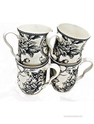 222 Fifth Adelaide Gray Toile Pattern Coffee Mugs | Set of 4